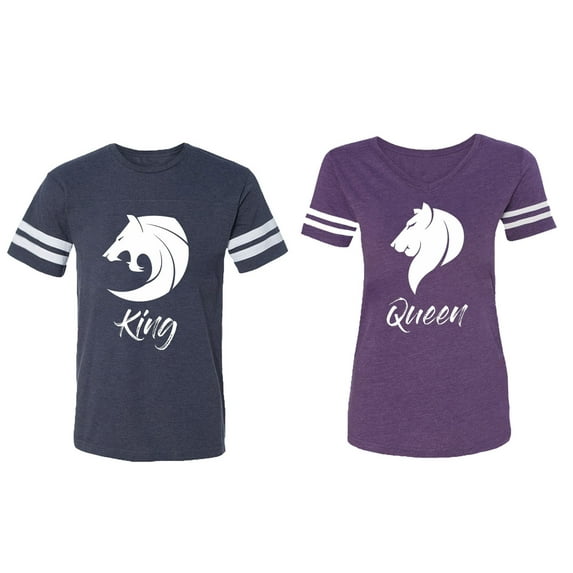 Tiger King Queen Matching Couple Cotton Jerseys (Men Navy / Women Purple) (Men L / Women L)