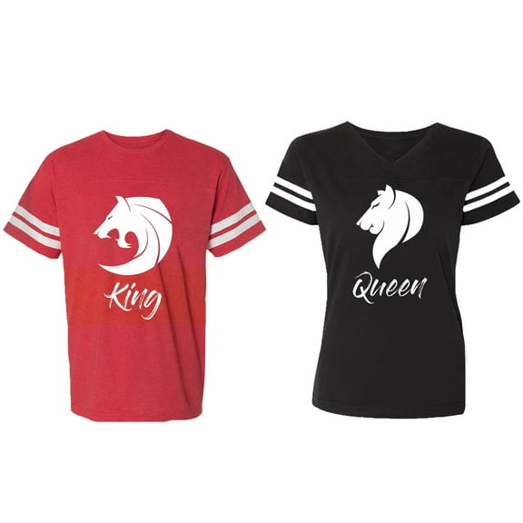 Tiger King Queen Matching Couple Cotton Jerseys (Men Red / Women Black) (Men S / Women S)