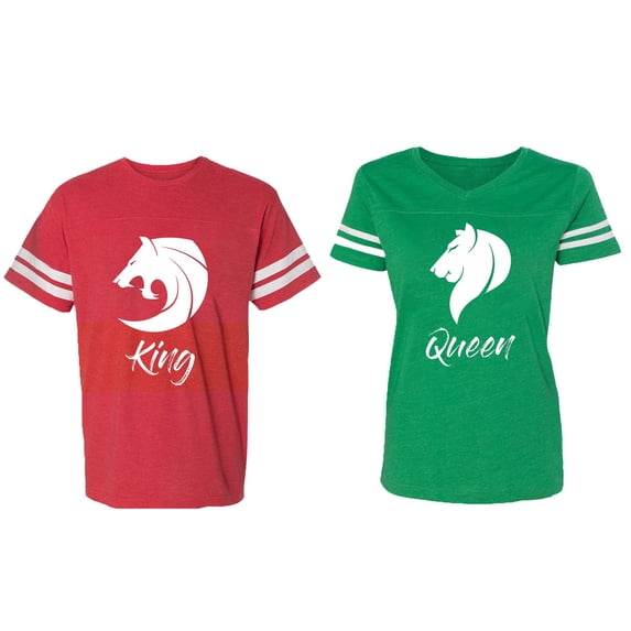 Tiger King Queen Matching Couple Cotton Jerseys (Men Red / Women Green) (Men M / Women L)