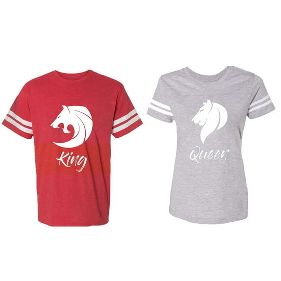 Tiger King Queen Matching Couple Cotton Jerseys (Men Red / Women Heather) (Men M / Women S)