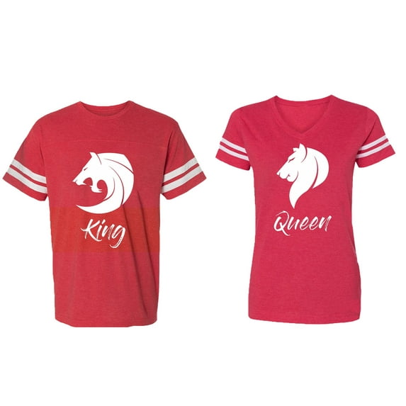 Tiger King Queen Matching Couple Cotton Jerseys (Men Red / Women Red) (Men L / Women XXL)