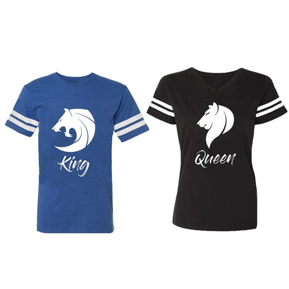 Tiger King Queen Matching Couple Cotton Jerseys (Men Royal / Women Black) (Men S / Women S)