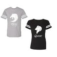 thumbnail image 1 of Tiger King Queen Unisex Couple Matching Cotton Jersey style T-Shirt Contrasting stripes on sleeves (Men Heather / Women Black) (Men S / Women S), 1 of 3