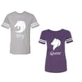 thumbnail image 1 of Tiger King Queen Unisex Couple Matching Cotton Jersey style T-Shirt Contrasting stripes on sleeves (Men Heather / Women Purple) (Men L / Women XL), 1 of 3