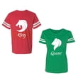 thumbnail image 1 of Tiger King Queen Unisex Couple Matching Cotton Jersey style T-Shirt Contrasting stripes on sleeves (Men Red / Women Green) (Men M / Women XXL), 1 of 3