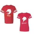 thumbnail image 1 of Tiger King Queen Unisex Couple Matching Cotton Jersey style T-Shirt Contrasting stripes on sleeves (Men Red / Women Red) (Men XL / Women XXL), 1 of 3