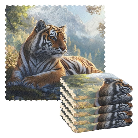 Tiger Kitchen Cloth Dish Towels for Drying Washing Absorbent Dish Rags Reusable soft kitchen dishcloth set 6 Pack