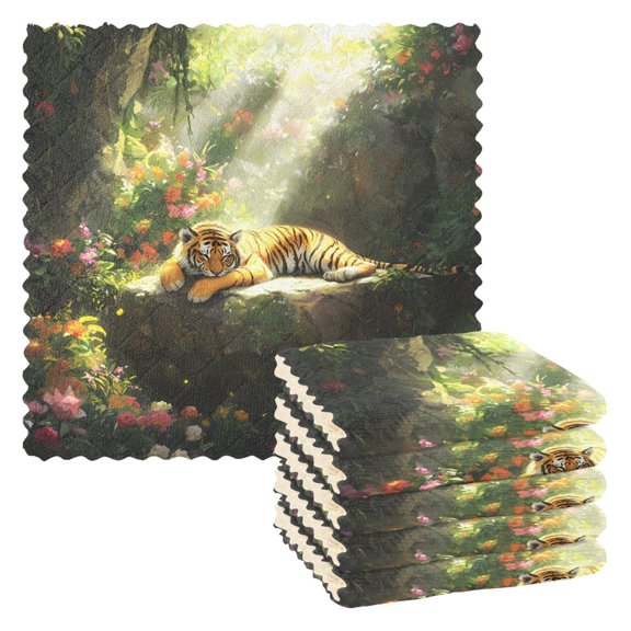 Tiger Kitchen Cloth Dish Towels for Drying Washing Absorbent Dish Rags Reusable soft kitchen dishcloth set 6 Pack