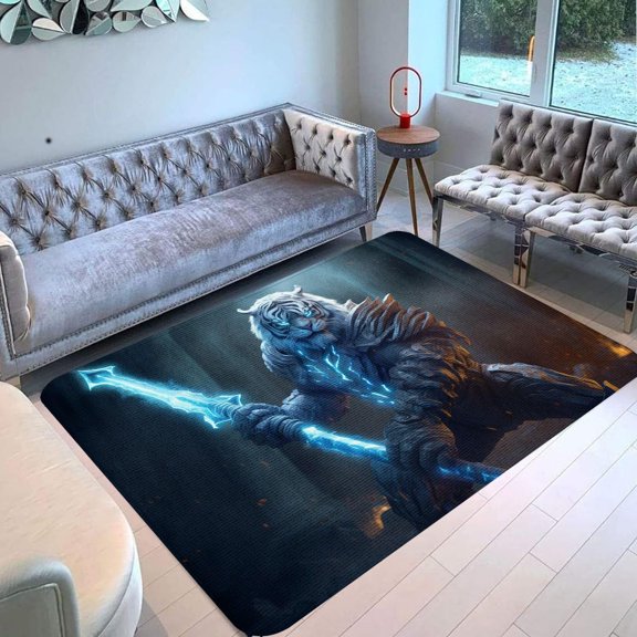 Tiger Knight Rug Rectangle Area Rug, Area Rug for Living Room & Bedroom, Low‑pile, Non‑slip Backing, Modern Minimalist Style, Noise‑reducing & Floor‑protecting