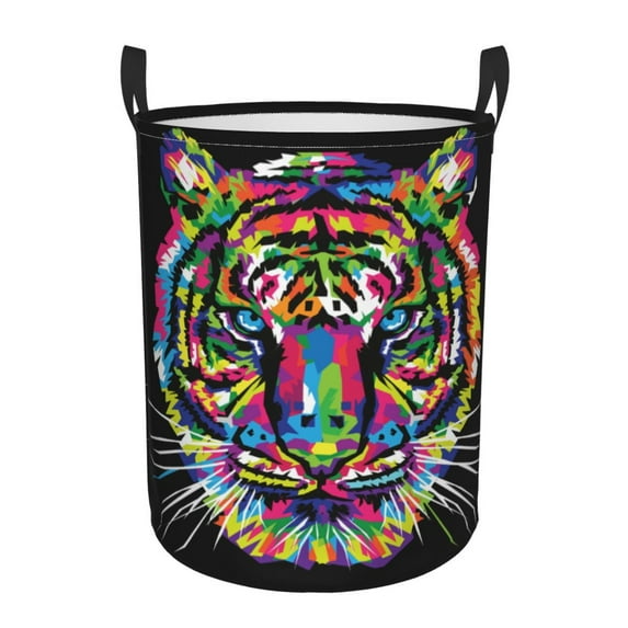 Tiger Laundry Basket Organizer Collapsible -Dirty Clothes Hamper for Bathroom Kids Girls Boys Laundry Hamper Tiger Design Animal Head Nature Wild