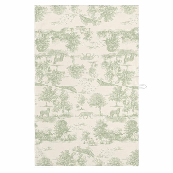 Tiger Leopard 1 Pack Kitchen Towel, Water Absorbent Dish Towel, Green Country Retro Forest Trees Animals Decorative Hand Towels - Quick Drying Cloth for Cooking Baking, 18x28 Inch