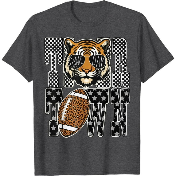 Tiger Leopard Football Game Day Softstyle Unisex T-Shirt,Dark Heather Grey Color,Size 5XL