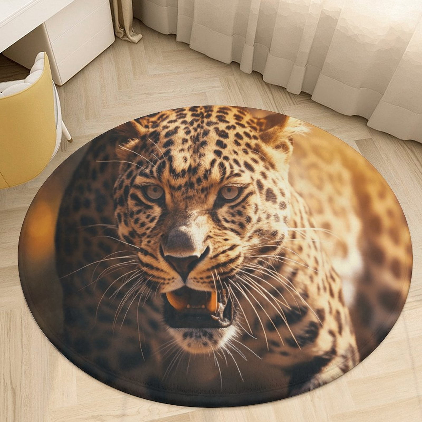 Tiger Leopard Rug Tiger Leopard Green Leaf Round Area Rugs for Bedroom Living Room, 6FT ...