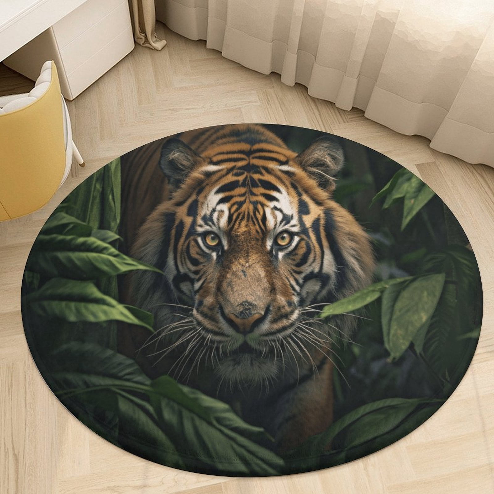 Tiger Leopard Rug Tiger Leopard Green Leaf Round Area Rugs for Bedroom Living Room, 6FT ...