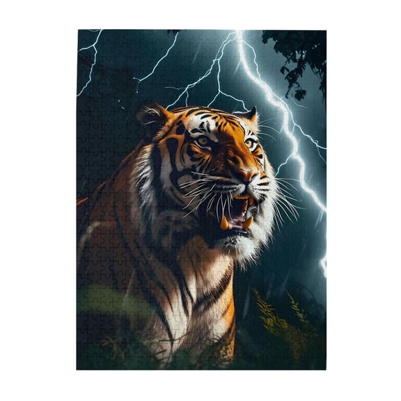 Tiger Lightning Storms Jungle 500-Piece Wooden Jigsaw Puzzle for Adults, Fun & Challenging Family Brain-Teaser, Perfect Home Decor & Gift