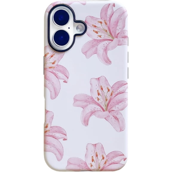 Tiger Lily Flower Pink Aesthetic Phone Case for iPhone 16 6.1in, Retro Hibiscus Floral Coquette Pretty Hybrid Protective Cool Girl Trendy Cute Cover for iPhone 16 6.1"