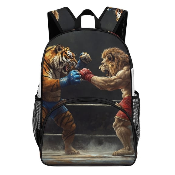 Tiger Lion Boxing Ring Fight Backpack Travel Laptop Casual College Daypack Back to Bag