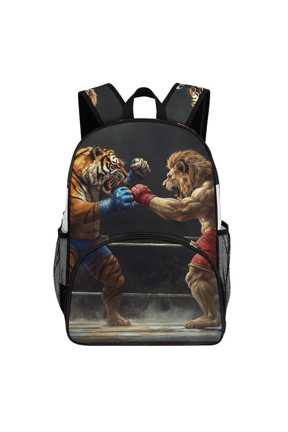 Tiger Lion Boxing Ring Fight Backpack Travel Laptop Casual College Daypack Back to Bag