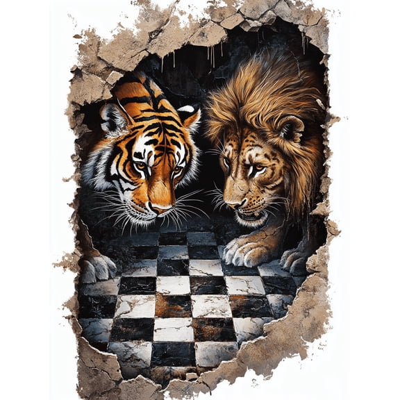 Tiger and Lion Decoration Painting/Canvas Art Perfect for Living Room Bedroom Office Study Dining Room Hallway Den Game Room Wall Decor Fierce Predator Canvas Big Cat Decor.