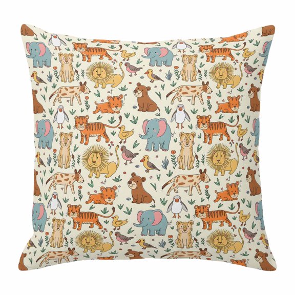 Tiger Lion Throw Pillow Cover Elephant Bird Penguins Cotton Linen Cushion Cover Throw Pillow Case with Invisible Zipper for Couch Sofa Bed Chair Car 16x16 Inch