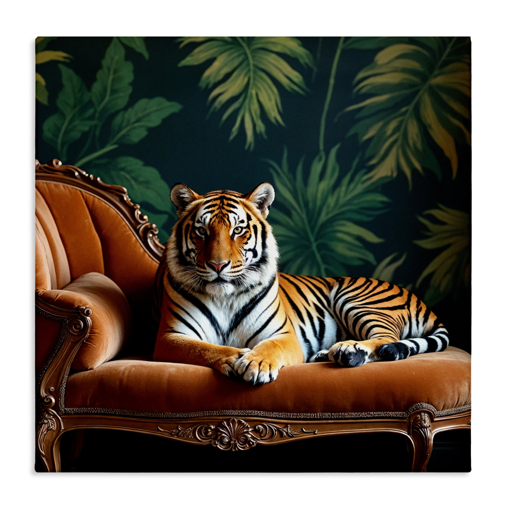 Tiger Lounging on Chaise Canvas Wall Art, design by Lettered and Lined