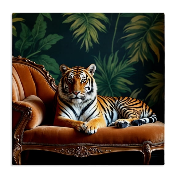 Tiger Lounging on Chaise Canvas Wall Art, design by Lettered and Lined