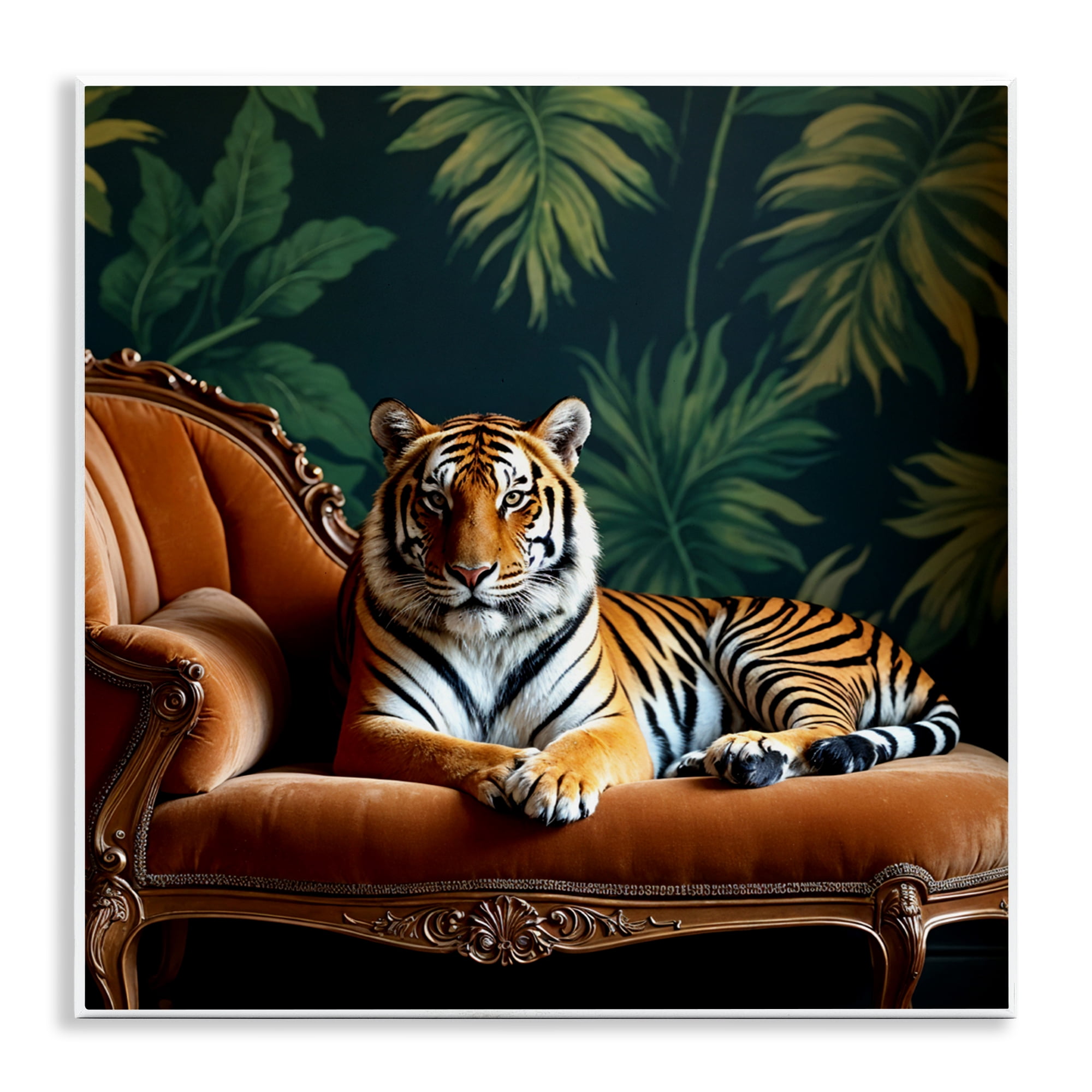 Tiger Lounging on Chaise Wall Plaque Art, design by Lettered and Lined