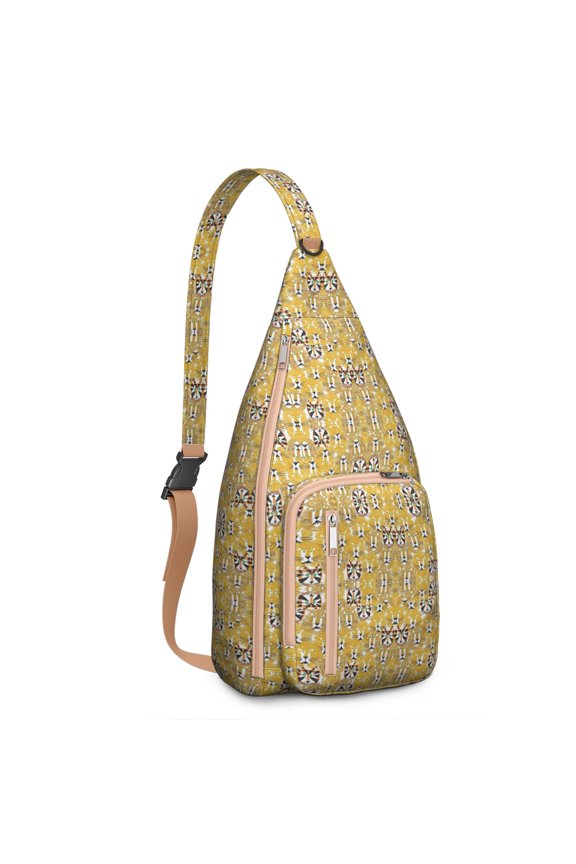 Tiger Lover Sling Backpack - Artistic Tribal Tiger Face & Floral Painting Design, Multi-Functional Anti-Theft Pack for Hiking & Daily Commute