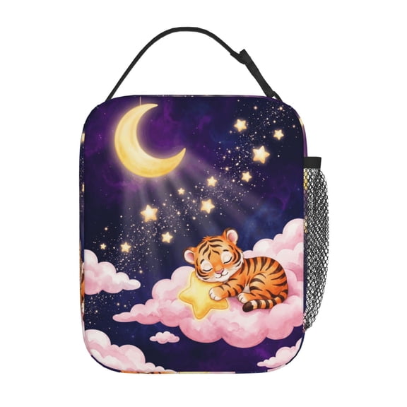 Tiger Lunch Bag Insulated Reusable Lunch Box, Cute Animal Print Thermal Cooler Tote With Buckle Handle For Work Office Travel Picnic