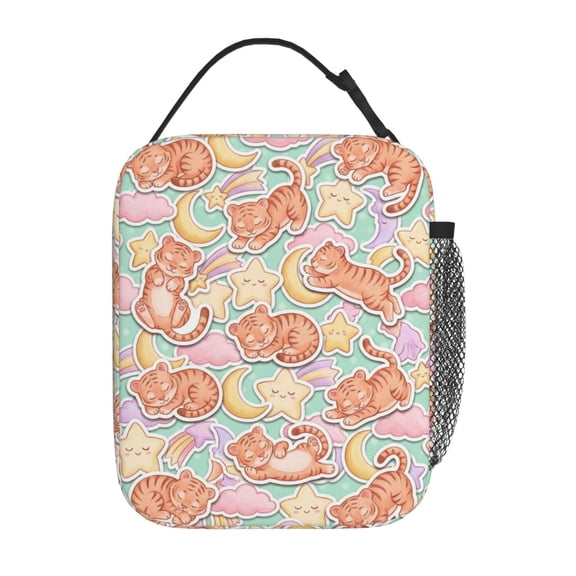 Tiger Lunch Bag Insulated Reusable Lunch Box, Cute Animal Print Thermal Cooler Tote With Buckle Handle For Work Office Travel Picnic