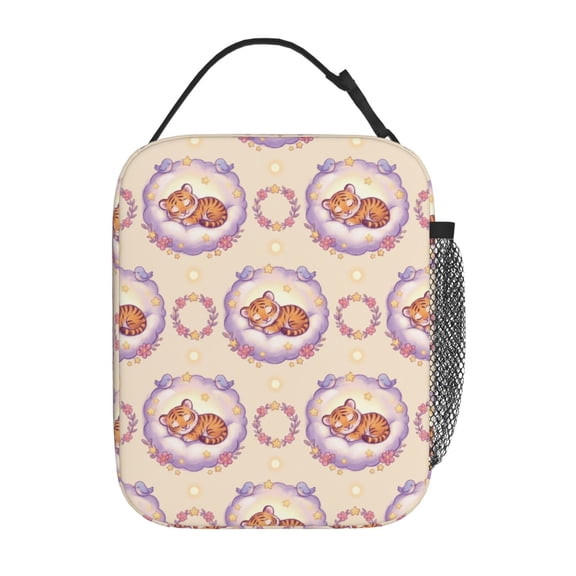Tiger Lunch Bag Insulated Reusable Lunch Box, Cute Animal Print Thermal Cooler Tote With Buckle Handle For Work Office Travel Picnic