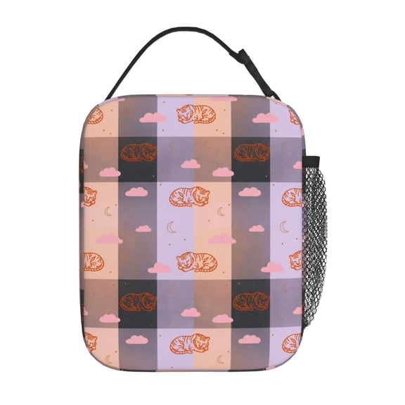 Tiger Lunch Bag Reusable Insulated Lunch Box , Modern Pattern Thermal Meal Prep Cooler With Buckle Strap And Side Pocket For Office And Commute