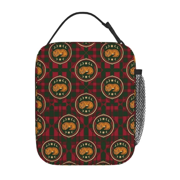 Tiger Lunch Bag Reusable Insulated Lunch Box , Modern Pattern Thermal Meal Prep Cooler With Buckle Strap And Side Pocket For Office And Commute