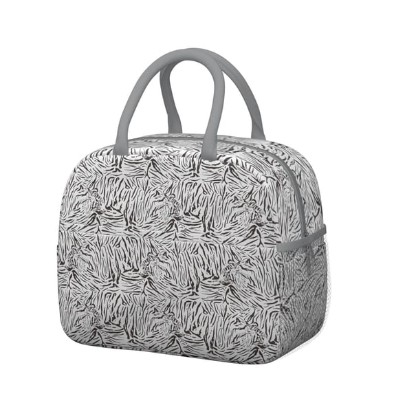 Tiger Lunch Bag for Women, Roaring Bengal Jungle Cat Print with Stripes and Floral Tribal Pattern, Artistic Wild Animal Design Reusable Insulated Cooler Tote for Work, Picnic, or Travel