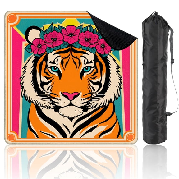 Tiger Mahjong Mat 31.5" x 31.5" Tiger Floral Crown Vibrant Pop Art Style Non-Slip Noise Reduction Mahjong Tiles Table Cover for Dominoes Poker Card Board and Tile Games