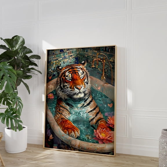 Tiger Maximalist Pink Animal Wall Art, Unframed Paper Print Size 8x12