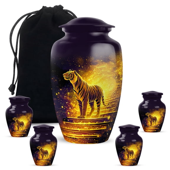 Tiger Memorial Urn For Ashes Adult Male & Female - Set Of 4 Keepsake Urns For Human Ashes Adult Man 3 Inch - Black Funeral Cremation Urn For Mom Dad, 1 Large, 10 Inch