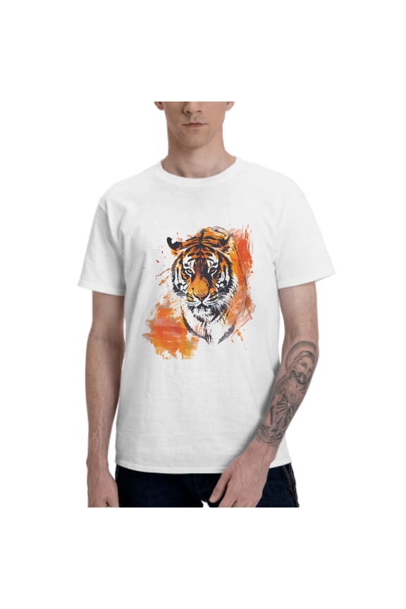 Tiger Men's T-Shirt Cotton 100% Summer Tops Fashion Casual Animal Short Sleeves for Men Women Round Collar Top Tees