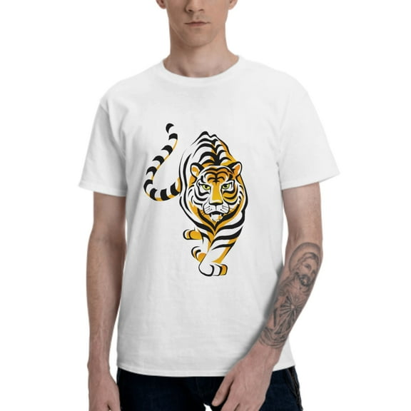 Tiger Men's T-Shirt Cotton 100% Summer Tops Fashion Casual Tiger Short Sleeves for Men Women Round Collar Top Tees