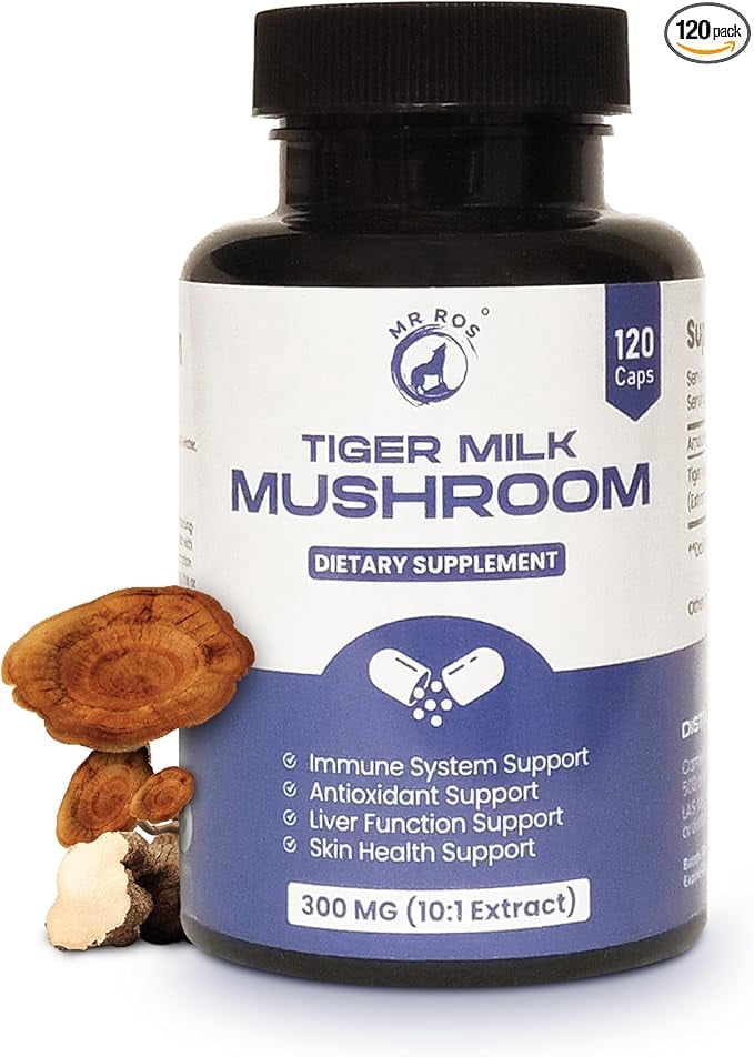 Tiger Milk Mushroom Capsules 300mg – Lignosus (Tigers Milk) for Immunity, Respiratory, Cognitive & Lung Health, Cough & Mucus Relief, Antioxidant Support – 120 All Natural Capsules- 60 Servings