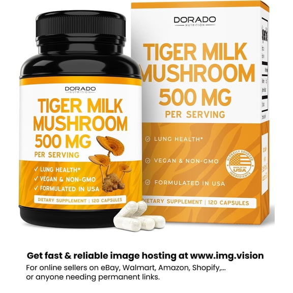 Tiger Milk Mushroom Supplement (120 Capsules, 500mg Per Serving) Premium Tiger Milk Mushroom for Lungs and Immune Support - Lignosus Lung Supplement for Adult - Third Party Tested, Non GMO & USA Made