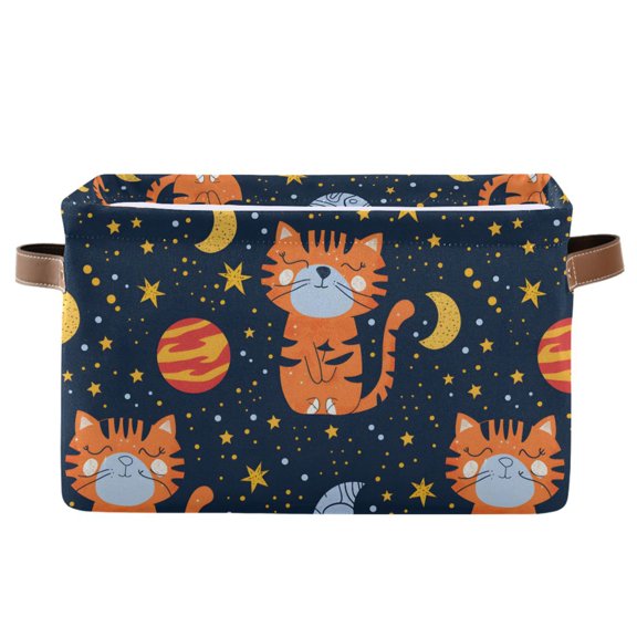 Tiger Moon Star Storage Bins with Handle Fabric Organizer Basket Foldable Box 1 Pack 14.2x10.2x8.3