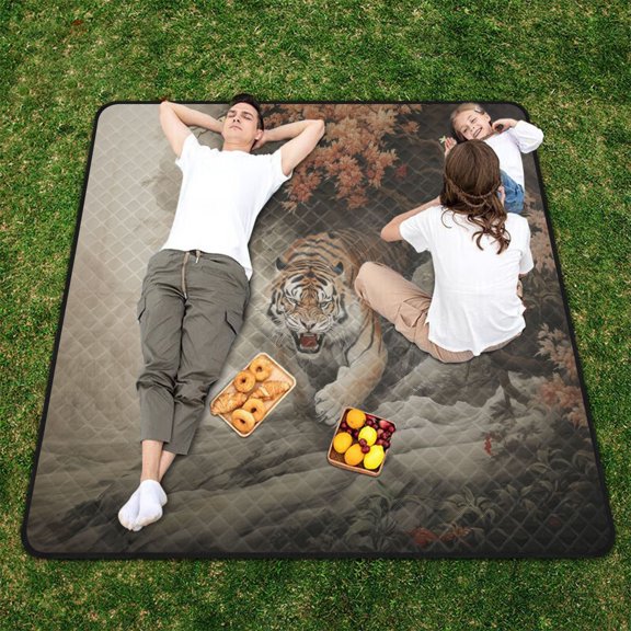 Tiger Mountain Trees Beach Blanket Outdoor Picnic Blanket 78"x 78" Waterproof Foldable for Beach Camping Travel Hiking Grass Lawn Park