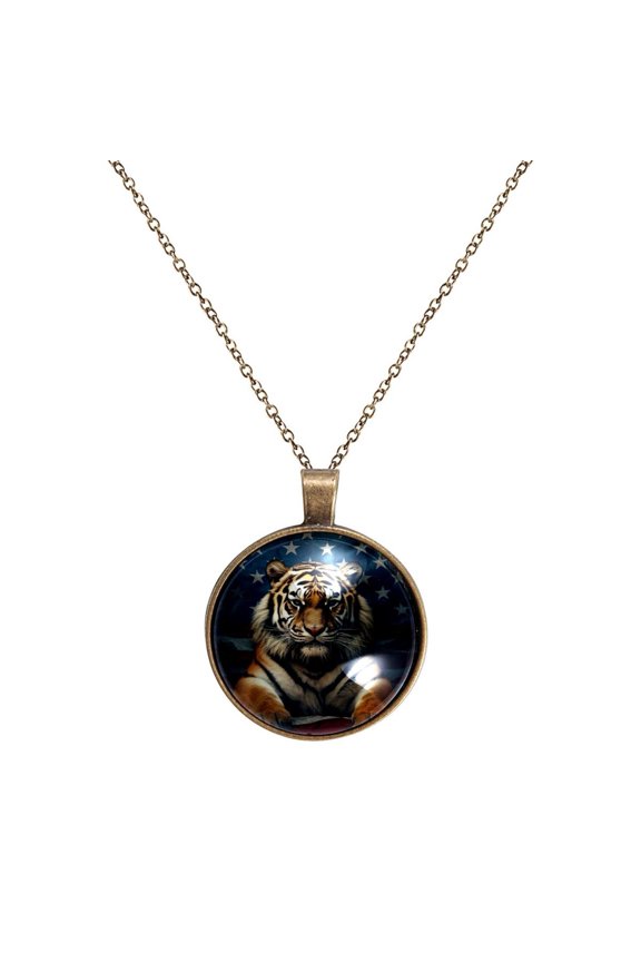 Tiger Necklace Personalized Custom Photo Round Pendant Adjustable Stainless Steel Necklaces with Gift Box for Men Women Mothers Valentine's Jewelry Gift