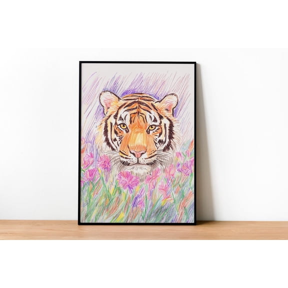 Tiger Nursery Botanical Animal Wall Art, Stretched Canvas Size 12x18