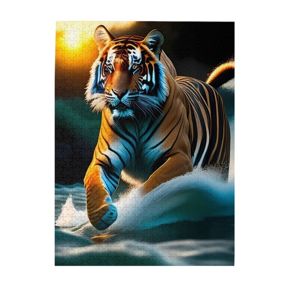 Tiger Ocean Waves Sunlight 500-Piece Wooden Jigsaw Puzzle for Adults, Fun & Challenging Family Brain-Teaser, Perfect Home Decor & Gift