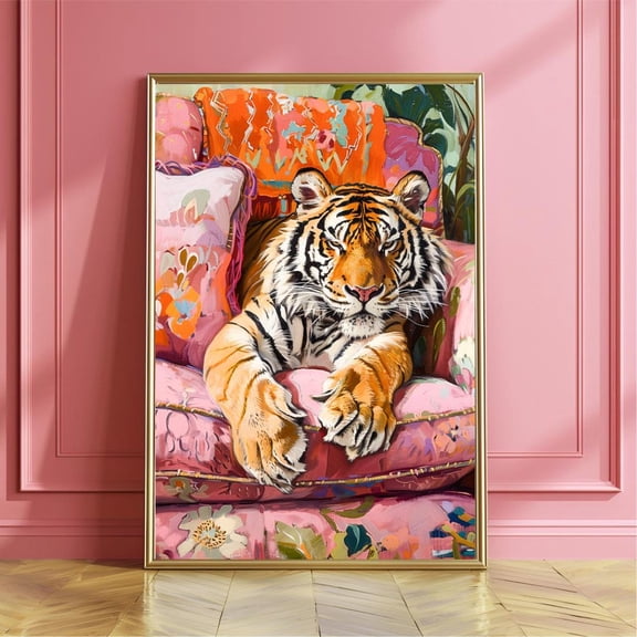 Tiger On Couch Bold Modern Animal Theme Wall Art Decor Unframed Paper Print
