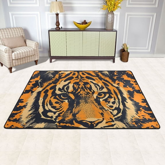 Tiger Or Face Area Rug Washable 72 x 48 Floor Carpet Mat Non Slip for Bedroom Living Room Kids Room Home Decor
