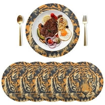 Tiger Or Face Black Round Placemats Plate Mats 15 Inch Non-Slip Heat Resistant Washable PVC Set Indoor for Kitchen Dining Table 1PC