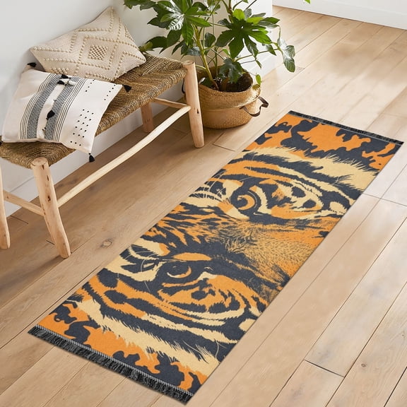 Tiger Or Face Runner Rug Machine Washable Area Rugs Carpet Non Slip Entryway Mat for Bedroom Entryway Front Door